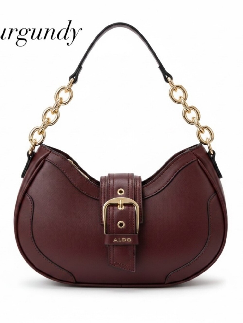 ALDO Burgundy Saddle Bag with Gold Chain Detail